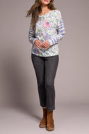 Tribal Ladies Cherry Pink Crew Neck Combo Print Knit Top