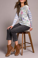 Tribal Ladies Cherry Pink Crew Neck Combo Print Knit Top
