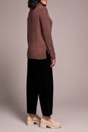 Tribal Ladies Dark Toffee Cowl Neck Sweater w/Side Slits