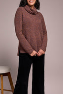 Tribal Ladies Dark Toffee Cowl Neck Sweater w/Side Slits