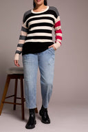 Tribal Ladies Black LS Boat Neck Sweater