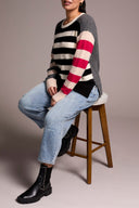 Tribal Ladies Black LS Boat Neck Sweater