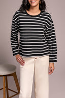 Tribal Ladies Black LS Crew Neck Top w/Cuff