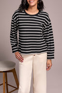 Tribal Ladies Black LS Crew Neck Top w/Cuff