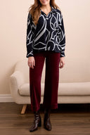 Tribal Ladies Grey Mix LS Henley Top w/Side Slits