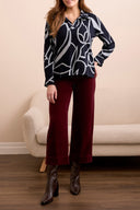 Tribal Ladies Grey Mix LS Henley Top w/Side Slits