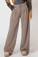 Dex Ladies Dark Taupe Wide Leg Knit Trouser