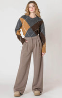 Dex Ladies Dark Taupe Wide Leg Knit Trouser