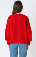 Dex Ladies Candy Red Melange Crewneck Textured Cardigan