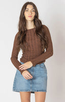 Dex Ladies Brown Melange Wide Ribbed Top