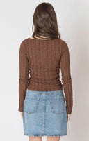Dex Ladies Brown Melange Wide Ribbed Top