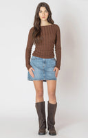 Dex Ladies Brown Melange Wide Ribbed Top