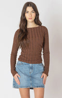 Dex Ladies Brown Melange Wide Ribbed Top