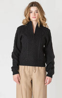 Dex/Room 34 Ladies Black Half Zip Cable Knit Sweater
