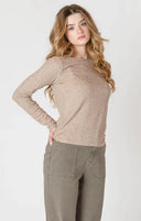 Dex/Room 34 Ladies Heather Taupe Boatneck Textured Top