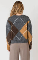 Dex/Room 34 Ladies Neutral Argyle V-Neck Patterned Sweater