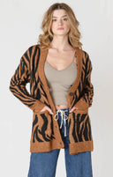 Dex/Room 34 Ladies Tiger Button Front Patterned Cardigan