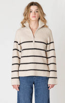 Dex/Room 34 Ladies Oat/Black Stripe Half Zip Longline Sweater
