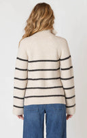 Dex/Room 34 Ladies Oat/Black Stripe Half Zip Longline Sweater