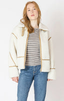 Dex Ladies Ecru/Camel Contrast Detail Fleece Jacket