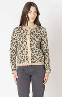 Dex Ladies Leopard Brown Crewneck Patterned Cardigan