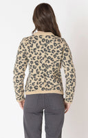 Dex Ladies Leopard Brown Crewneck Patterned Cardigan
