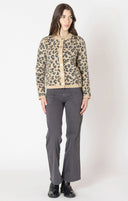 Dex Ladies Leopard Brown Crewneck Patterned Cardigan