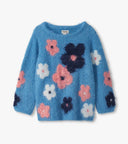 Hatley Girls Azure Blue Floral Cluster Furry Sweater