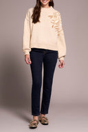 Tribal Ladies Latte LS Mock Neck Sweater w/Sequins
