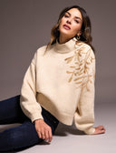 Tribal Ladies Latte LS Mock Neck Sweater w/Sequins