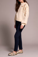 Tribal Ladies Latte LS Mock Neck Sweater w/Sequins