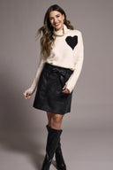 Tribal Ladies Cream T-Neck High Low Intarsia Detail Sweater