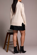 Tribal Ladies Cream T-Neck High Low Intarsia Detail Sweater