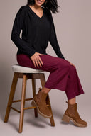 Tribal Ladies Black Ls V-Neck Top w/Pleats