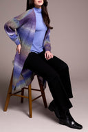 Tribal Ladies Blue Violet Long Sweater Cardigan w/Puff Sleeve