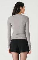 Dex Ladies Dove Grey LS Scoop Neck Ribbed Top