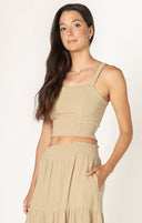 Dex Ladies Desert Sand Smocked Textured Tank