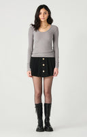 Dex Ladies Dove Grey LS Scoop Neck Ribbed Top