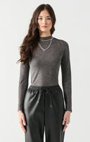 Dex Ladies Black Sparkle LS Mock Neck Shimmer Top