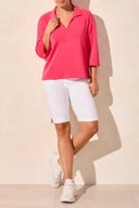 Tribal Ladies Beetroot 3/4 Sleeve Henley Top w/Side Slits