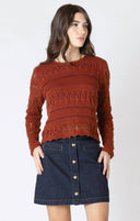 Dex Ladies Burnt Orange Scallop Hem Crochet Top
