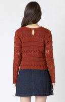 Dex Ladies Burnt Orange Scallop Hem Crochet Top