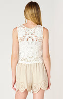 Dex Ladies Off White/Beige SL Button Front Crochet Vest