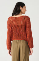 Dex Ladies Burnt Orange LS Floral Crochet Sweater