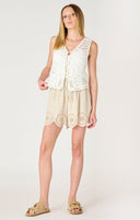Dex Ladies Off White/Beige SL Button Front Crochet Vest