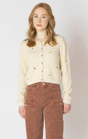 Dex Ladies Floral Embroidery Crewneck Cardigan