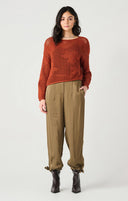 Dex Ladies Burnt Orange LS Floral Crochet Sweater