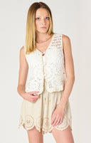 Dex Ladies Off White/Beige SL Button Front Crochet Vest