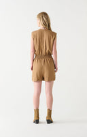 Dex Ladies Dark Tan Smocked Detail Wrap Romper