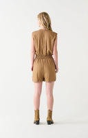 Dex Ladies Dark Tan Smocked Detail Wrap Romper